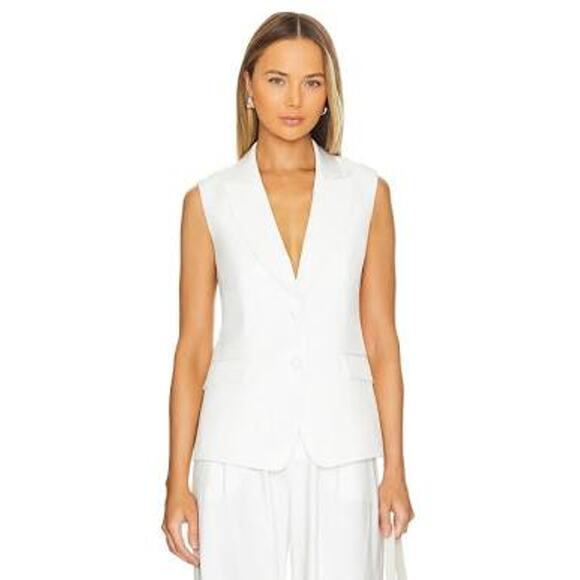 Milly Alba Sleeveless Notched Collar Lined Blazer Vest White 52AJ66-J NEW US 6 - Picture 2 of 12